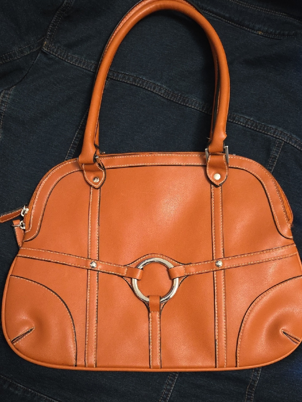 Classic Tan Shoulder Bag with Decorative Ring - Women